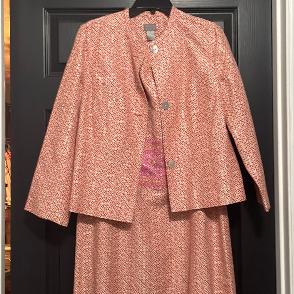 Sigrid Olsen orange and white suit